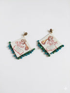 Musical Motif Fabric Earrings with Beaded Fringe