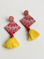 Red & Yellow Mandala Tassel Earrings