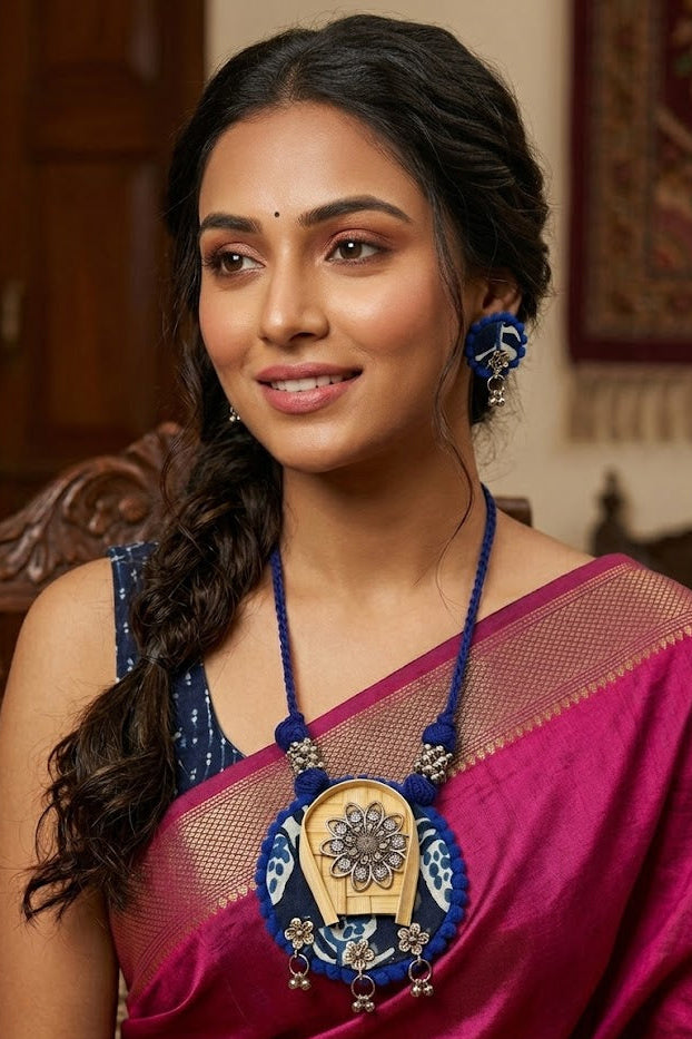 Floral Oxidised Bamboo Jewellery Set