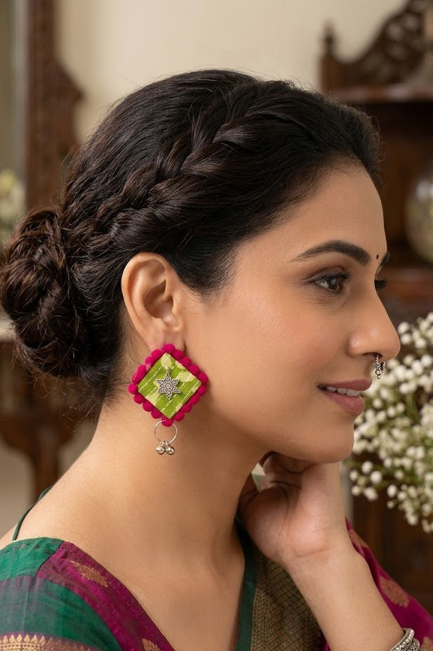 Fabric Diamond Mandala Earrings