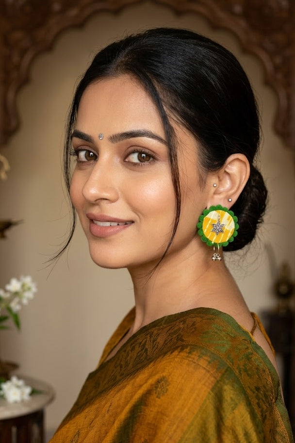Fabric Round Mandala Earrings
