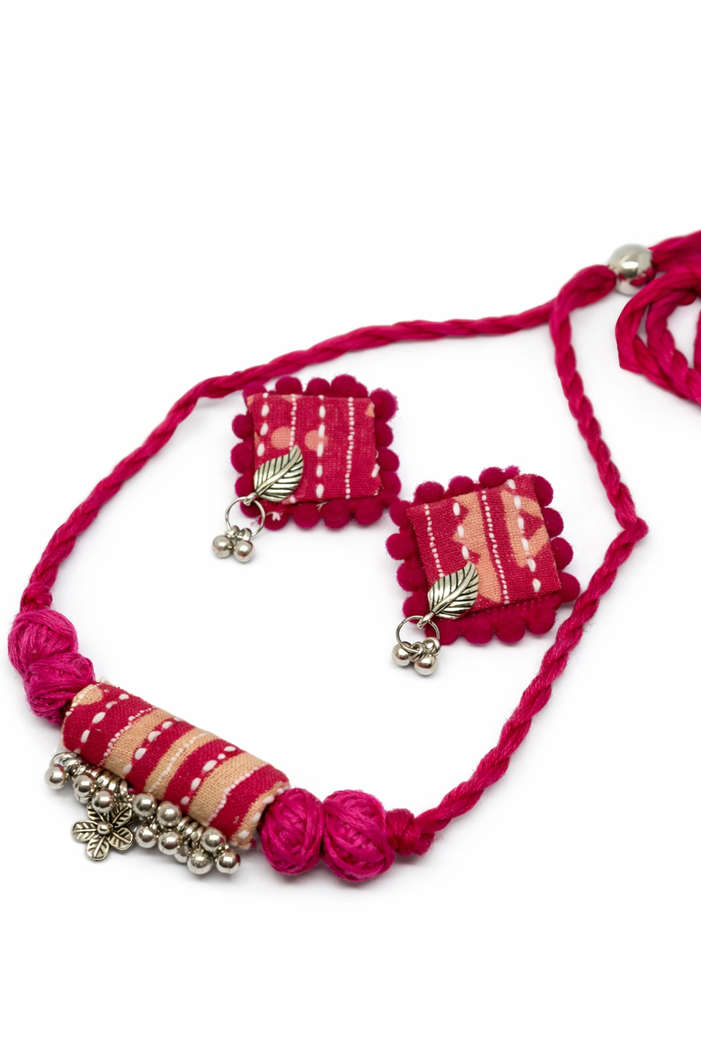 Fabric Choker Set with Silver Detailing