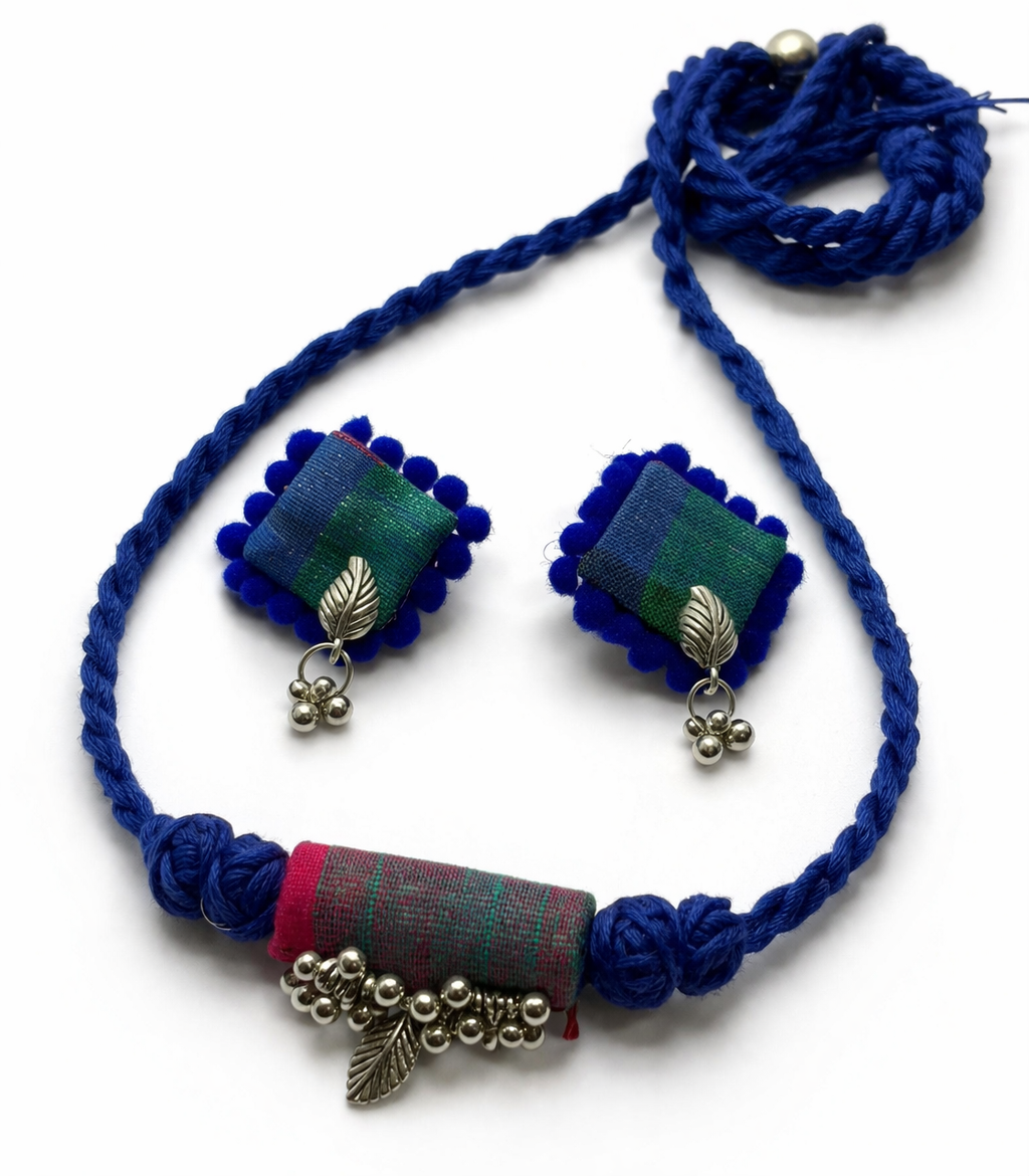 Fabric Choker Set with Silver Detailing