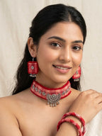 Boho Fabric Choker Set with Earrings & Bangles