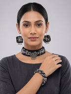 Boho Fabric Choker Set with Earrings & Bangles
