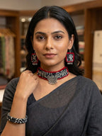 Boho Fabric Choker Set with Earrings & Bangles