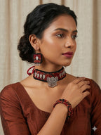 Boho Fabric Choker Set with Earrings & Bangles