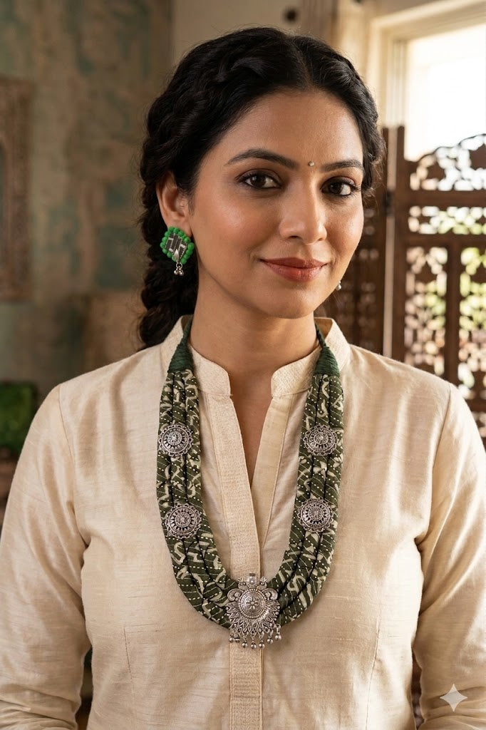 Heritage Fabric Oxidized  Necklace Set