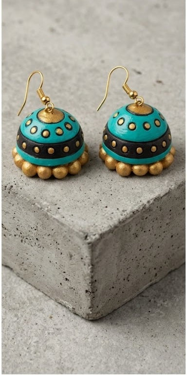 Handcrafted Turquoise Jhumka Earrings