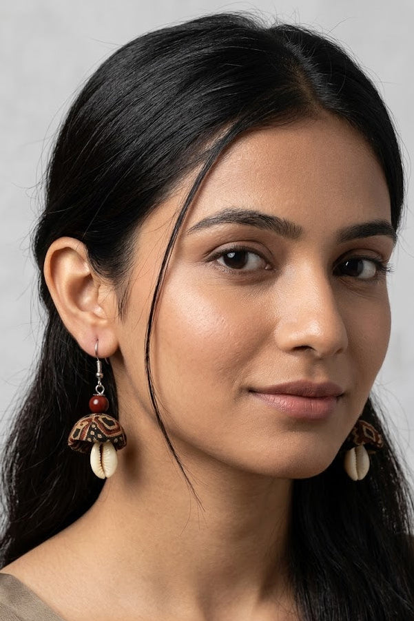 Ajrak Print Fabric Jhumka Earrings