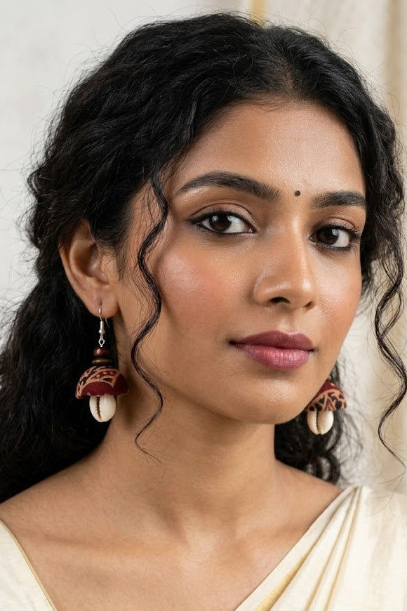 Ajrak Print Fabric Jhumka Earrings