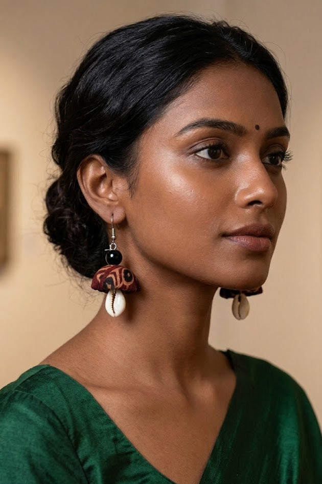 Ajrak Print Fabric Jhumka Earrings