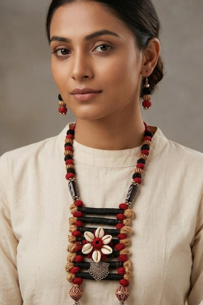 Tribal Jute & Shell Necklace Set
