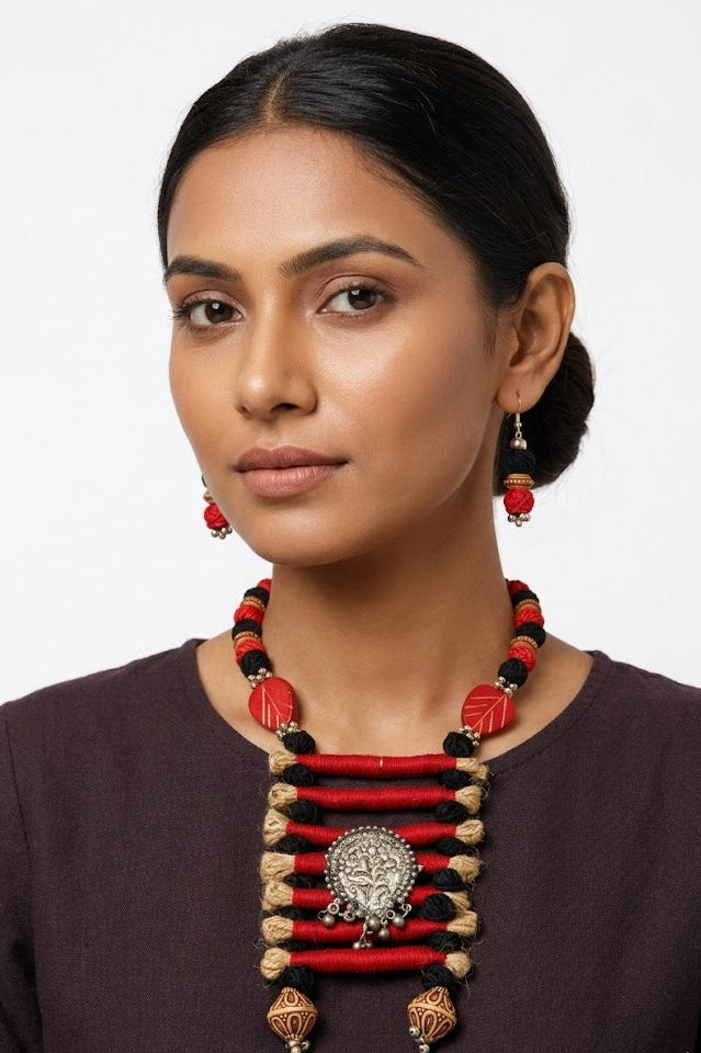 Jute Oxidised Boho Necklace Set