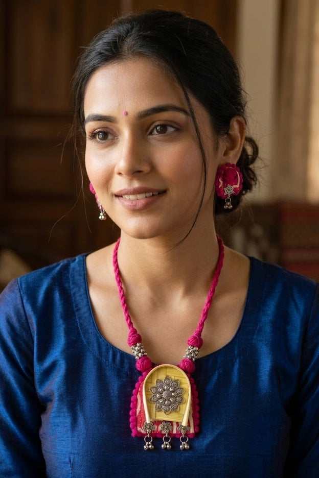 Floral Oxidised Bamboo Jewellery Set