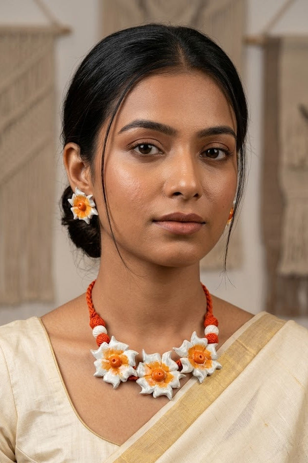 Floral Clay Necklace & Earrings Set